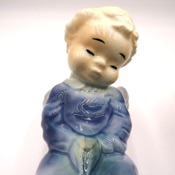 Vintage Ceramic Angel 6.5" Figurines Pair Kneeling Praying Hands Wall Pockets - Picture 2 of 9